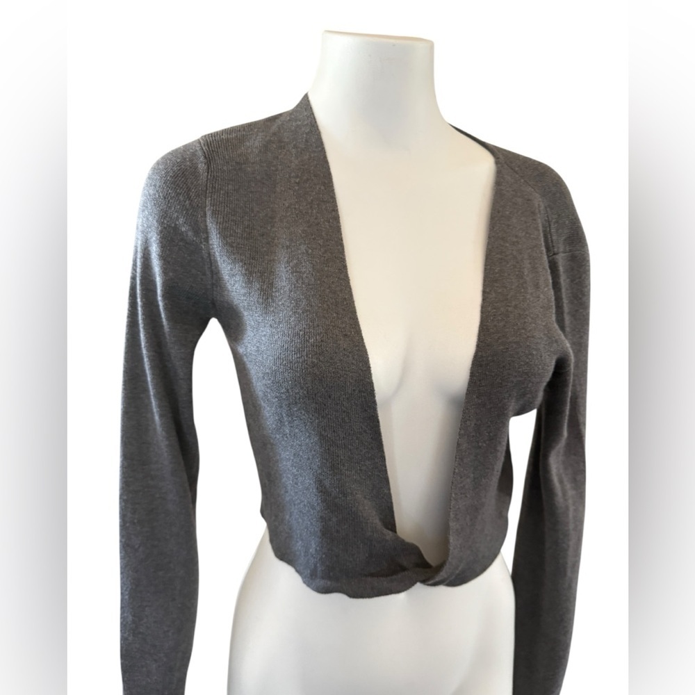 Oak +Fort Gray Open Front Wrap Cardigan Sweater, cropped, Grey, Sz XS - Picture 4 of 9